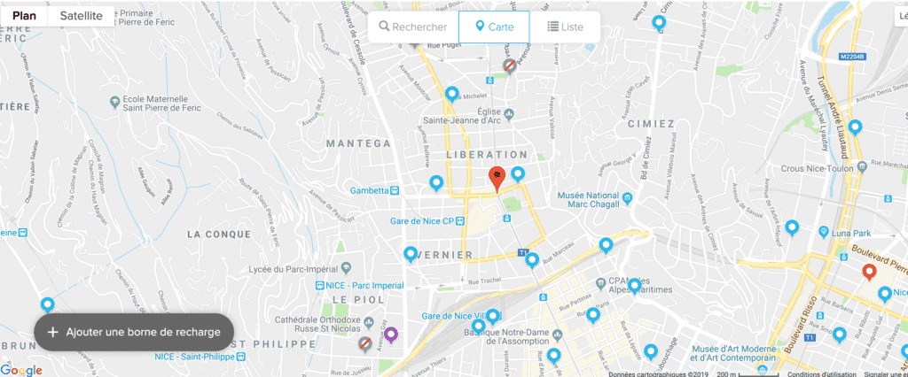 Chargemap van de stad Nice