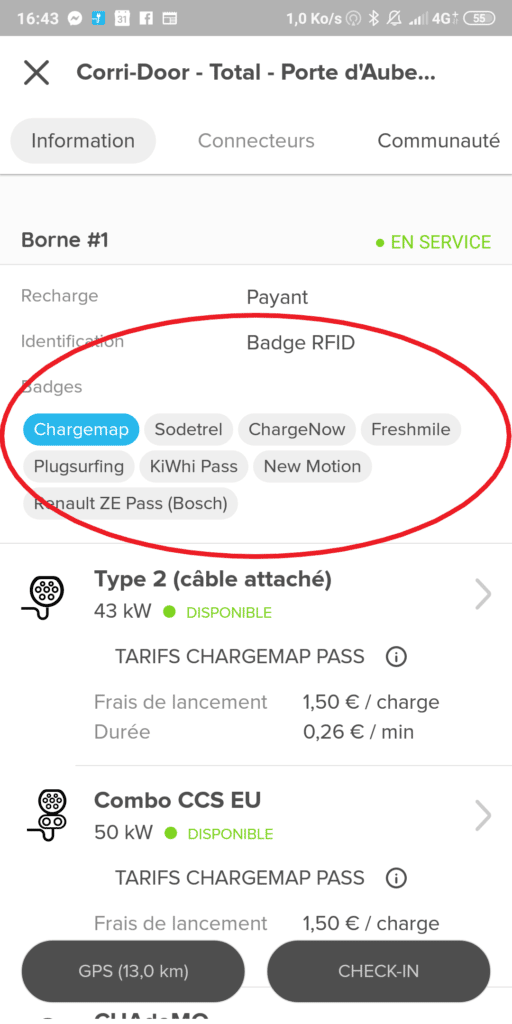 Chargemap badges d'accès borne Corri-Door