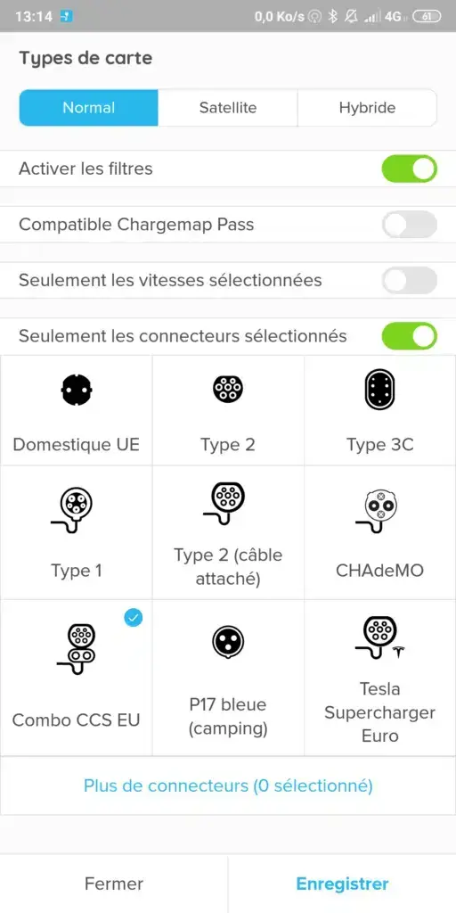 Ladestationen Filter chargemap