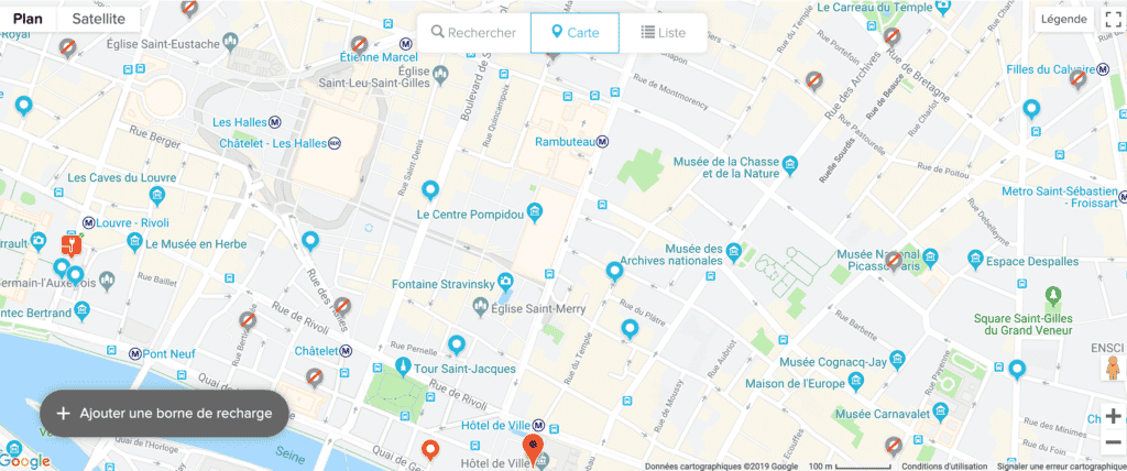 Carte Chargemap sur la ville de Paris