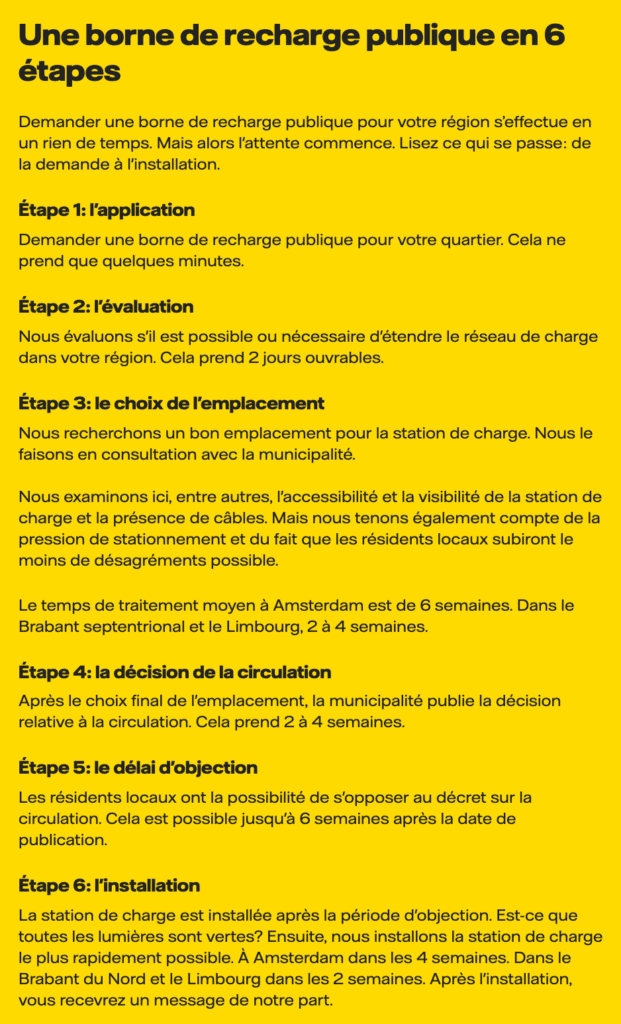 À Amsterdam, une demande de borne se déroule en 6 étapes