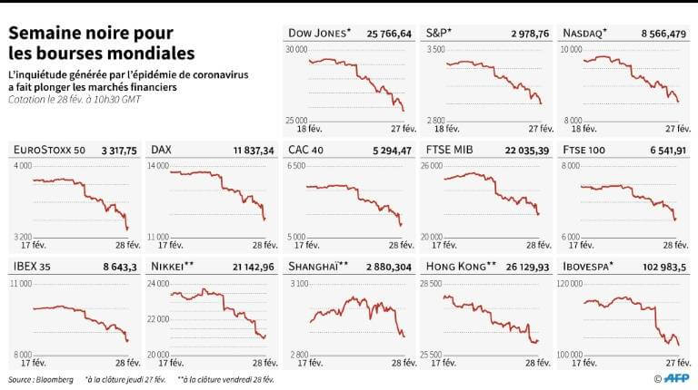 Graph of the world's main stock markets, impacted by the uncertainty generated by the new coronavirus epidemic ( source : AFP )