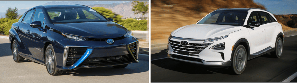 Toyota Mirai hydrogen electric car and Hyundai Nexo