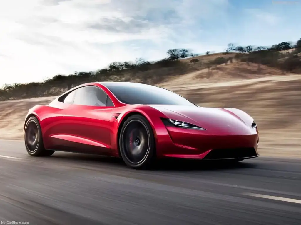 tesla roadster red front side