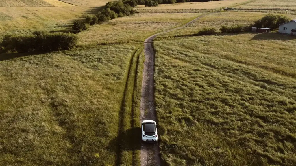 Voiture blanche champs d'herbe