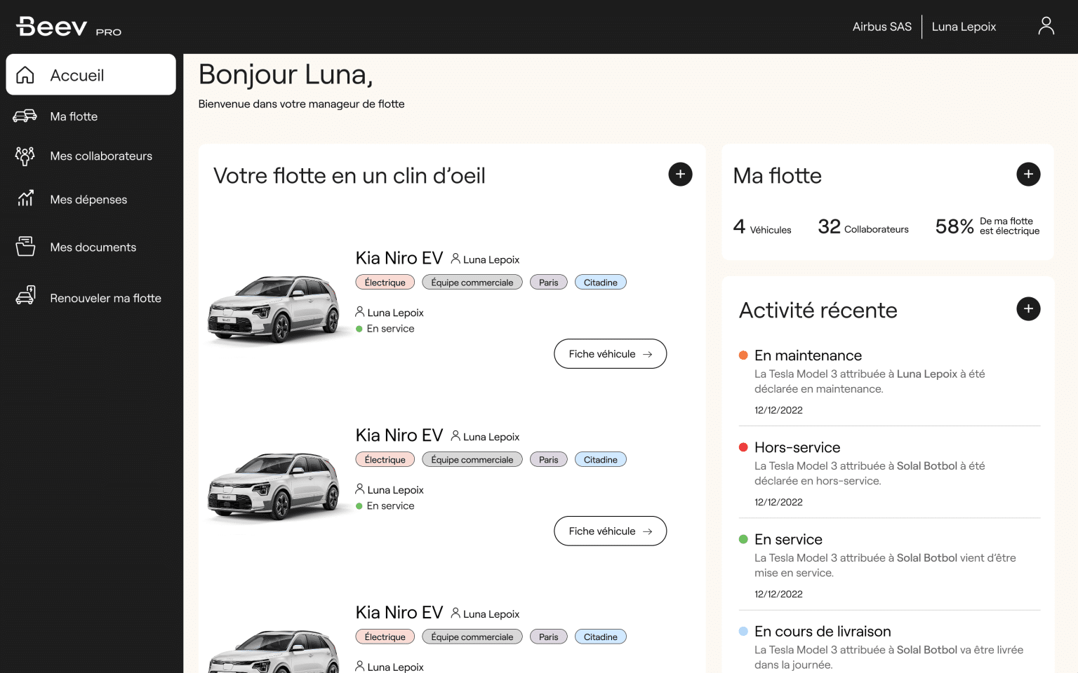 fleet page accueil beev pro