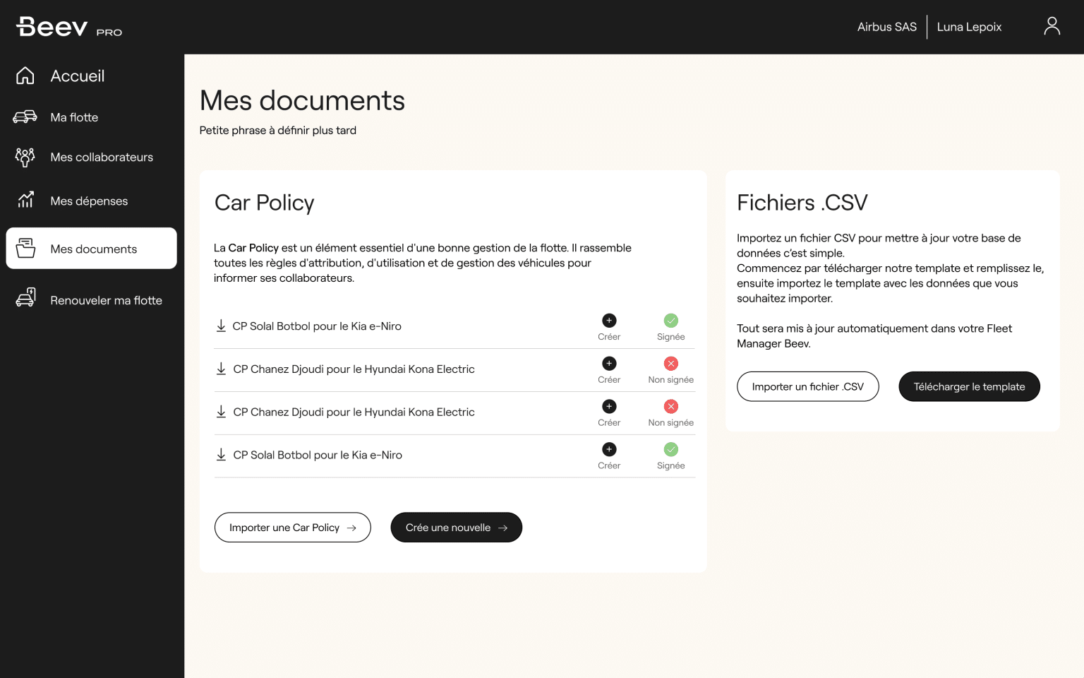 fleet &quot;my documents&quot; page beev pro