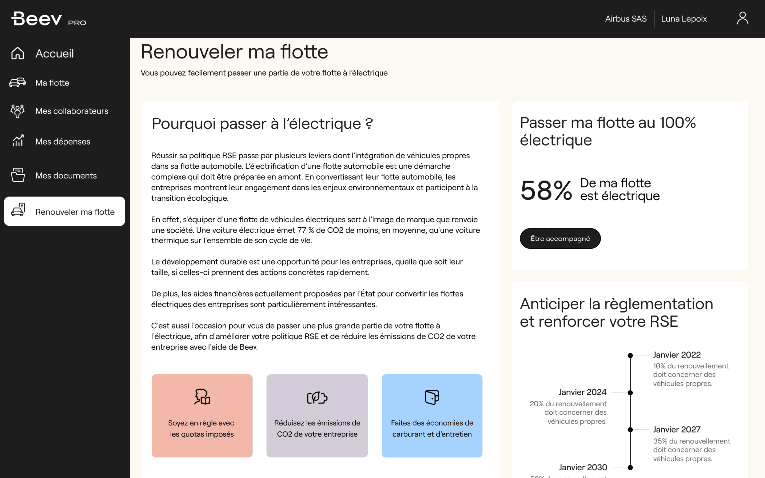 fleet page "renouveler ma flotte" beev pro