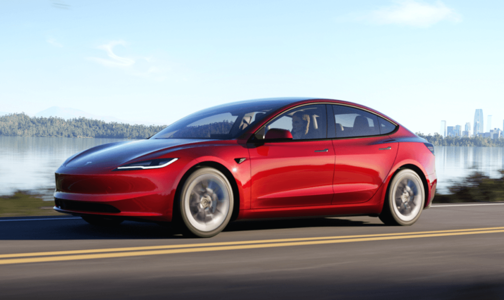 tesla model 3 highland red profile