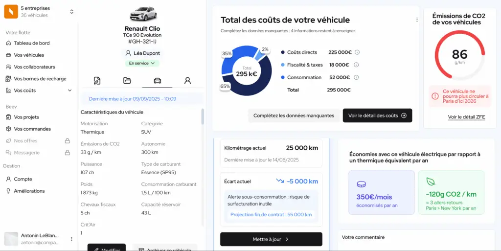 Page sur les détails du véhicule