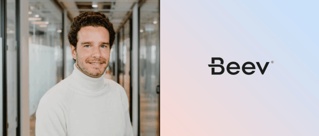 Une photo de solal botbol placée à côté du logo de Beev, l'entreprise dont il est le co-fondateur