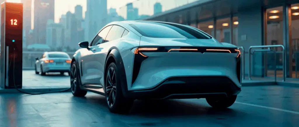 un suv aux lignes futuristes est pris de dos en train de charger